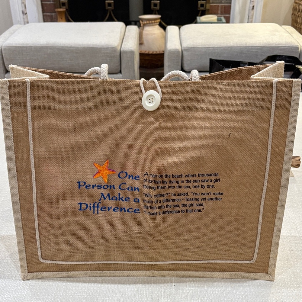 Beige Jute Tote Bag with Inspirational Quote